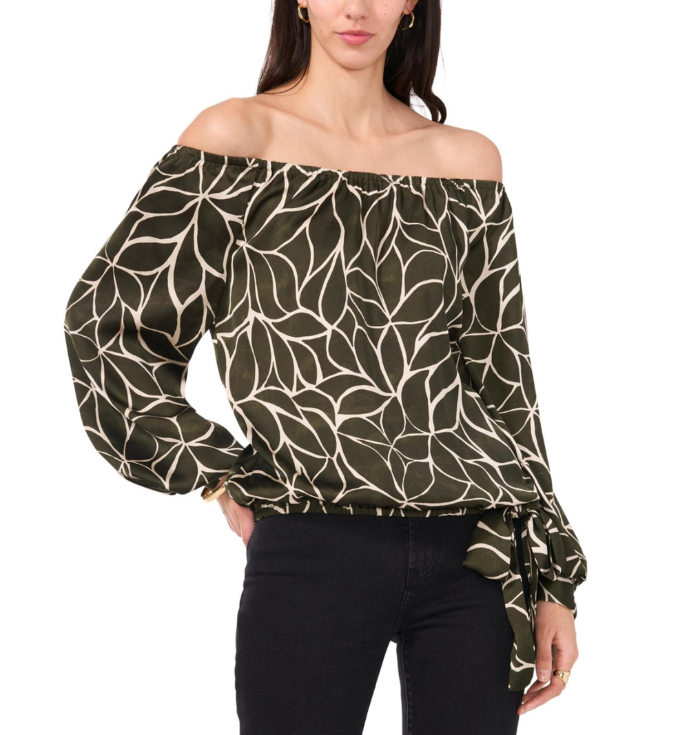 Vince Camuto Women Printed Off The Shoulder Top Military Green Size XS